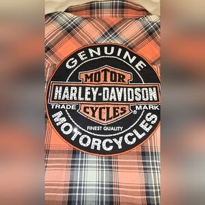 Harley-Davidson Black and Orange Patch Oil Can Snap Button Shirt New With Tags.